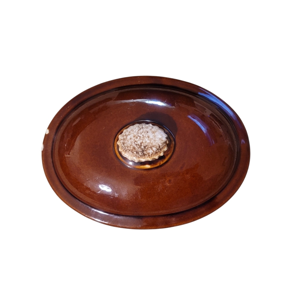 Hull Oven Proof Oval Casserole Dish with Lid Brown Drip Glaze Vintage USA 10" - Picture 4 of 8